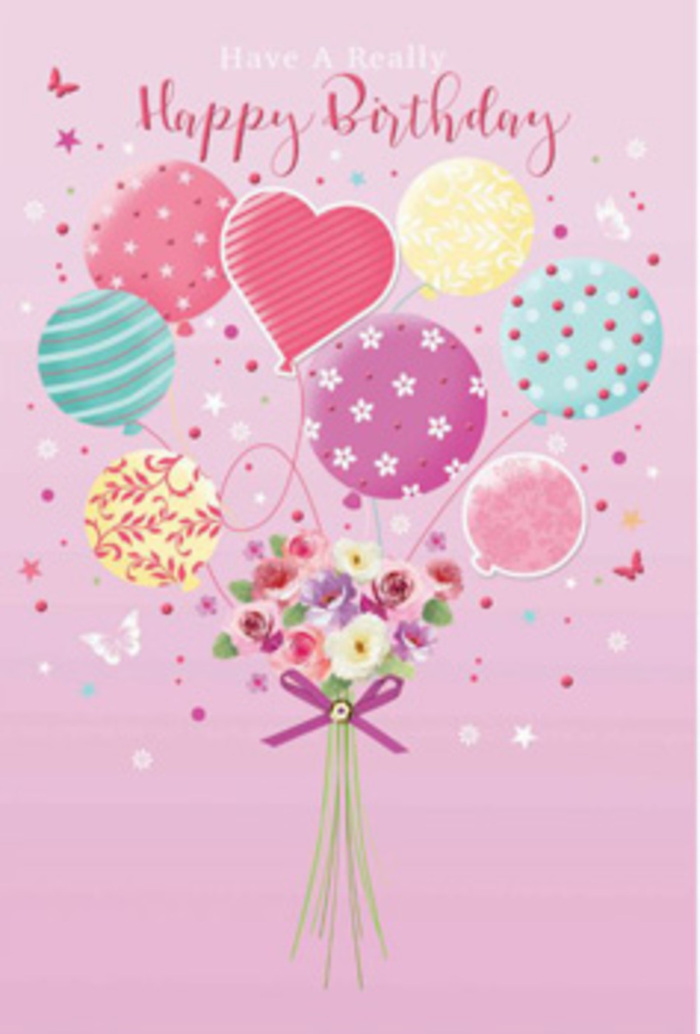 A whimsical birthday scene unfolds like a daydream above the old brick wharves of Wapping, where a bouquet of balloons and flowers appears to float in soft, pastel light. The background blushes with gentle pink, setting a tender stage for a group of balloons that rise together in relaxed formation, as if carried by a breeze rolling in from the Thames. Each balloon carries its own decorative charm: swirling ribbons, candy stripes, tiny floral prints, and scattered polka dots that almost seem to sway. Their colours-pale sunshine yellow, rosy fuchsia, sea-green, and lilac-melt seamlessly into one another, creating the impression of a painted evening sky above the riverside. Anchored below, a dainty hand-tied bouquet gathers roses and daisy-like blooms with plush, velvety petals. The flowers shift delicately from cream at the edges to deeper pinks and mauves at their centres, like blossoms just opening in a quiet Wapping courtyard. A shimmering purple bow wraps snugly around the stems, its satin edges catching the same glow that highlights the curve of each balloon. Tiny butterflies hover near the florals, with a few star-shaped accents scattered around, giving the artwork a sense of gentle movement, as though the whole arrangement were slowly drifting along Wapping High Street towards a birthday celebration. The imagined fragrance is light and sweet, the kind that greets you when you first step into a local flower shop on a calm afternoon. Everything about the design whispers joy and care, suggesting a birthday greeting that feels lovingly prepared and deeply personal to someone who treasures life by the river.