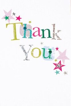 This thank you card, crafted with a boutique touch reminiscent of artisan shops along Wapping Lane, exudes delight with its jubilant rainbow of colours and welcoming design. The phrase 'Thank You' is embroidered across a pure white canvas, each letter uniquely decorated: some shimmer with a hint of silver glitter, others are dappled with fun polka dots, stitched flourishes, or cheerful hues inspired by the bustling spirit of Wapping's waterside markets. Scattered stars in rich magenta, vibrant teal, and soft gold hover near the message, giving the impression of confetti settling after a local celebration or open-air event at St. Katharine Docks. There's a distinct texture to the print that conjures the feel of a lovingly handcrafted card, its personality as inviting as an armful of freshly cut flowers ready for same-day delivery throughout Wapping. The generous expanse of white background makes the colours sing and the details shimmer in any light. This card radiates the energy of giving thanks-a perfect match for Wapping's friendly, creative neighbourhood-making it a natural finishing touch for any heartfelt floral gift exchanged between neighbours, friends, or colleagues nearby.