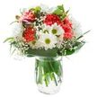 Refreshing and full of warmth, this bouquet is a visual celebration crafted with care by a Wapping florist. It radiates springlike vitality with a lively heart of coral-pink carnations, each petal intricately ruffled to catch the soft daylight reminiscent of local canal-side mornings. Enfolded by cheerful white chrysanthemums and classic daisies, their yellow-green centers shine like miniature suns nestled within the arrangement. Wispy clouds of white baby's breath offer gentle softness, their delicate clusters weaving a subtle lacework that lightens the bouquet's silhouette. Peering from the left, budding magenta-purple alstroemeria introduce quiet intrigue, their promise of future blooms adding a dynamic touch. Around the foundation, large glossy leaves and slender green accents craft a naturally elegant frame, drawing the eye to the bouquet's abundant freshness. Resting in a transparent glass vase with scrupulously clear water, the submerged stems reveal the artistry and attention to detail characteristic of local Wapping flower shops. Filled with uplifting color and serene balance, this bouquet is perfect for joyous celebrations, heartfelt messages, or simply brightening a home just steps from Wapping's historic pubs or St. Katharine Docks. Its presence brings instant comfort, positivity, and a touch of local charm.